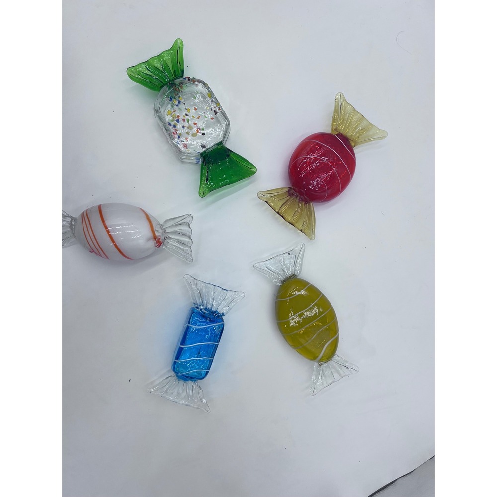 Vintage Italian Hand Blown Art Glass Candy Set of 5 Murano Style Decor Multi